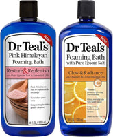 Dr. Teal's Pure Epsom Salt Foaming Bath Gift Set (2 Pack, 34 oz ea.) - Restore & Replenish Pink Himalayan and Glow & Radiance with Vitamin C & Citrus Essential Oils - Long Lasting Bubbles Nourish Skin