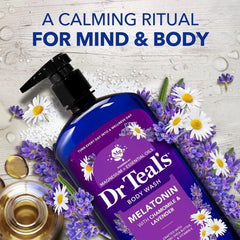 Dr Teal's Melatonin Body Wash and Body Lotion Set with Chamomile & Lavender, Magnesium & Essential Oils, 24 fl oz and 18 fl oz