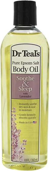 Dr Teal's Moisturizing Bath and Body Oil, Soothe & Sleep with Lavender Essential Oil, 8.8 fl oz