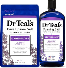 Dr. Teal's Epsom Salt Soaking Solution and Foaming Bath with Pure Epsom Salt Combo Pack, Lavender