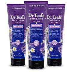 Dr Teal's Sleep Body Lotion, 24-Hour Moisture, with Melatonin, Lavender & Chamomile Essential Oils, 8 fl oz (Pack of 3)