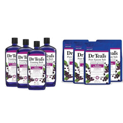 Dr Teal's Foaming Bath with Pure Epsom Salt, Black Elderberry with Vitamin D, 34 fl oz (Pack of 4) (Packaging May Vary) & Pure Epsom Salt Soak, Black Elderberry with Vitamin D, 3 lbs (Pack of 4)