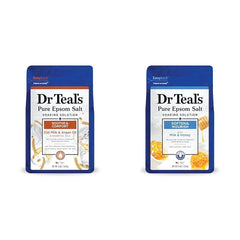 Dr Teal's Pure Epsom Salt Soak, Soothe & Comfort with Oat Milk & Argan Oil, 3 lbs & Epsom Salt Soaking Solution, Soften & Nourish with Milk and Honey, 48 Oz (Packaging May Vary)