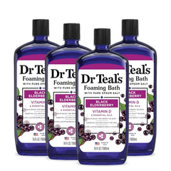 Dr Teal's Foaming Bath with Pure Epsom Salt, Black Elderberry with Vitamin D, 34 fl oz (Pack of 4) (Packaging May Vary) & Pure Epsom Salt Soak, Black Elderberry with Vitamin D, 3 lbs (Pack of 4)