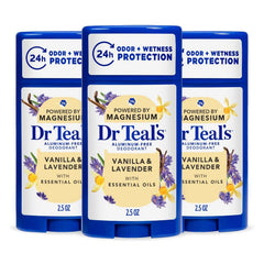 Dr Teal's Aluminum-Free Deodorant, Vanilla & Lavender with Essential Oils, 2.5 oz (Pack of 3)