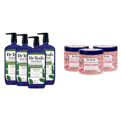 Dr Teal's Body Wash (Pack of 4) & Shea Sugar Body Scrub (Pack of 3) with Eucalyptus, Spearmint & Rose