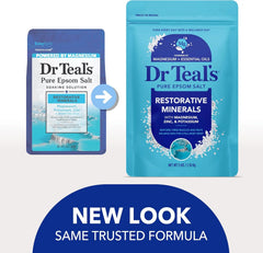 Dr Teal's Epsom Salt Restorative Minerals Soak with Magnesium, Potassium, Zinc & Eucalyptus Essential Oils, 3 lbs (Pack of 4)