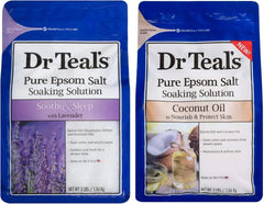 Dr. Teal's Epsom Salt Bath Variety Gift Set (3lbs Ea.) - Soothe & Sleep Lavender, Nourish and Protect Coconut Oil - Essential Oils Blended with Pure Epsom Salt