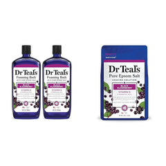 Dr Teal's Foaming Bath with Pure Epsom Salt, Black Elderberry with Vitamin D, 34 fl oz (Pack of 2) & Salt Soak with Pure Epsom Salt, Elderberry, 3 lbs