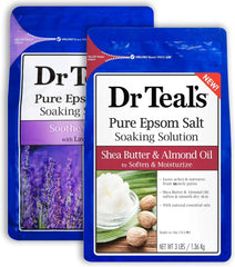 Dr Teal's Epsom Salt Bath Variety Gift Set (2 Pack, 3lb Ea) - Soothe & Sleep Lavender, Soften & Moisturize Shea Butter & Almond Oil - Ease Aches & Pains, Nourish & Hydrate Skin - At Home Spa Kit