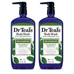 Dr Teal's Body Wash Bundle with Epsom Salt (24 fl oz, Pack of 2) - Eucalyptus & Spearmint and Melatonin & Essential Oil Blend