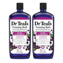 Dr Teal's Foaming Bath with Pure Epsom Salt, Black Elderberry with Vitamin D, 34 fl oz (Pack of 2) & Salt Soak with Pure Epsom Salt, Elderberry, 3 lbs
