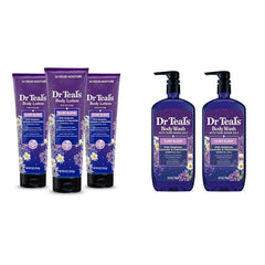 Dr Teal's Sleep Body Lotion (Pack of 3) & Body Wash (Pack of 2) Bundle with Melatonin, Lavender & Chamomile