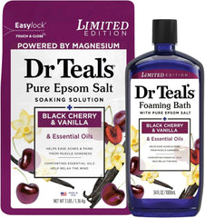 Dr Teal's Limited Edition Black Cherry & Vanilla Bath Set, Pure Epsom Salt and Foaming Bath, 34 FL OZ