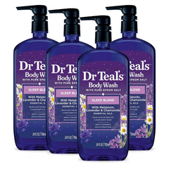 Dr Teal's Body Wash & Sleep Spray Bundle with Melatonin, Lavender & Chamomile - Pack of 4, 24 fl oz & Pack of 3, 6 fl oz