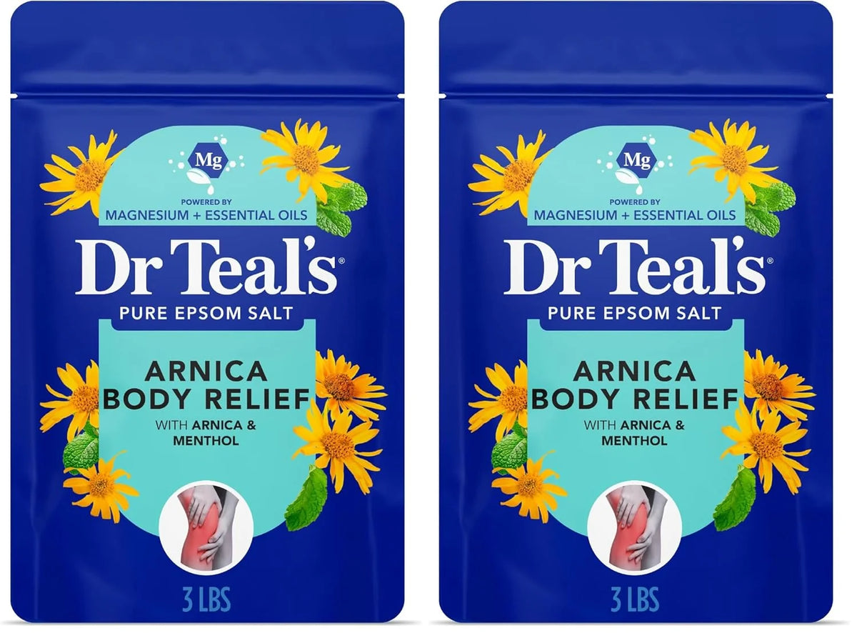 Dr Teal's Epsom Salt Magnesium Soak, Arnica Body Relief with Arnica, Menthol & Essential Oils, 3 lbs (Pack of 2)