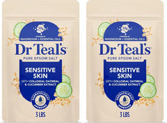 Dr Teal's Epsom Salt Magnesium Soak, Sensitive Skin with Colloidal Oatmeal & Cucumber Extract, 3 lbs (Pack of 2)