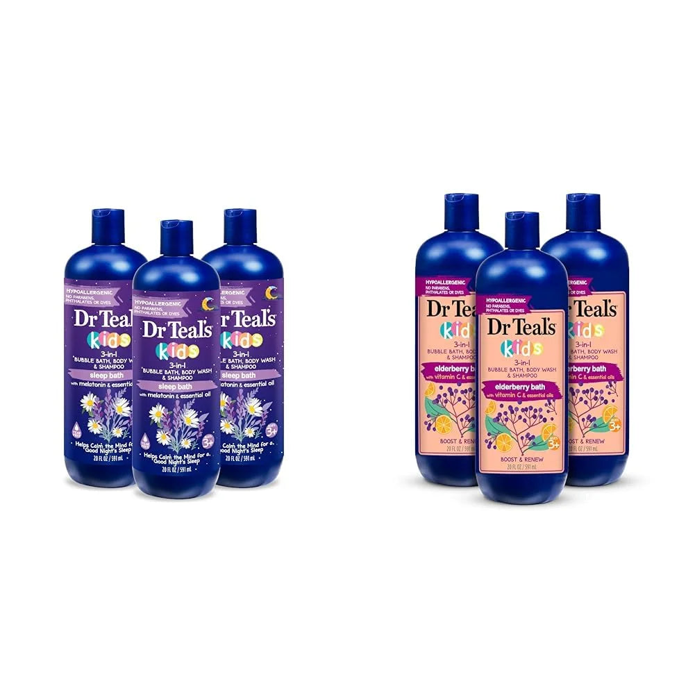 Dr Teal's Kids 3-in-1 Bubble Bath, Body Wash & Shampoo with Melatonin & Essential Oils, Boost & Renew Elderberry with Vitamin C