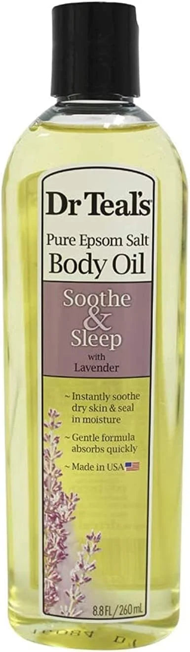 Dr Teal's Moisturizing Bath and Body Oil, Soothe & Sleep with Lavender Essential Oil, 8.8 fl oz