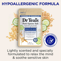 Dr Teal's Epsom Salt Magnesium Soak, Sensitive Skin with Colloidal Oatmeal & Cucumber Extract, 3 lbs (Pack of 2)