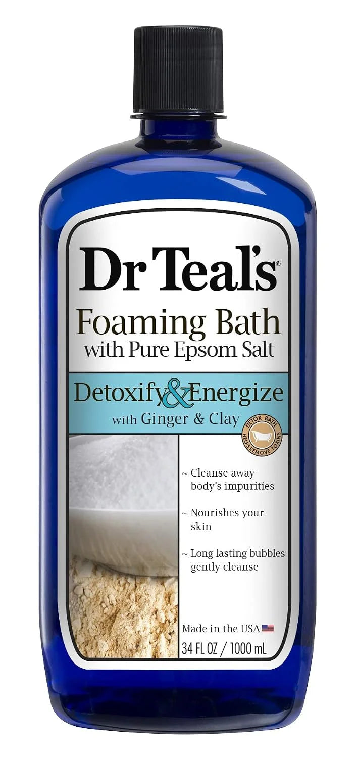 Dr Teal's Foaming Bath with Pure Epsom Salt, Detoxify & Energize with Ginger & Clay, 34 Ounces
