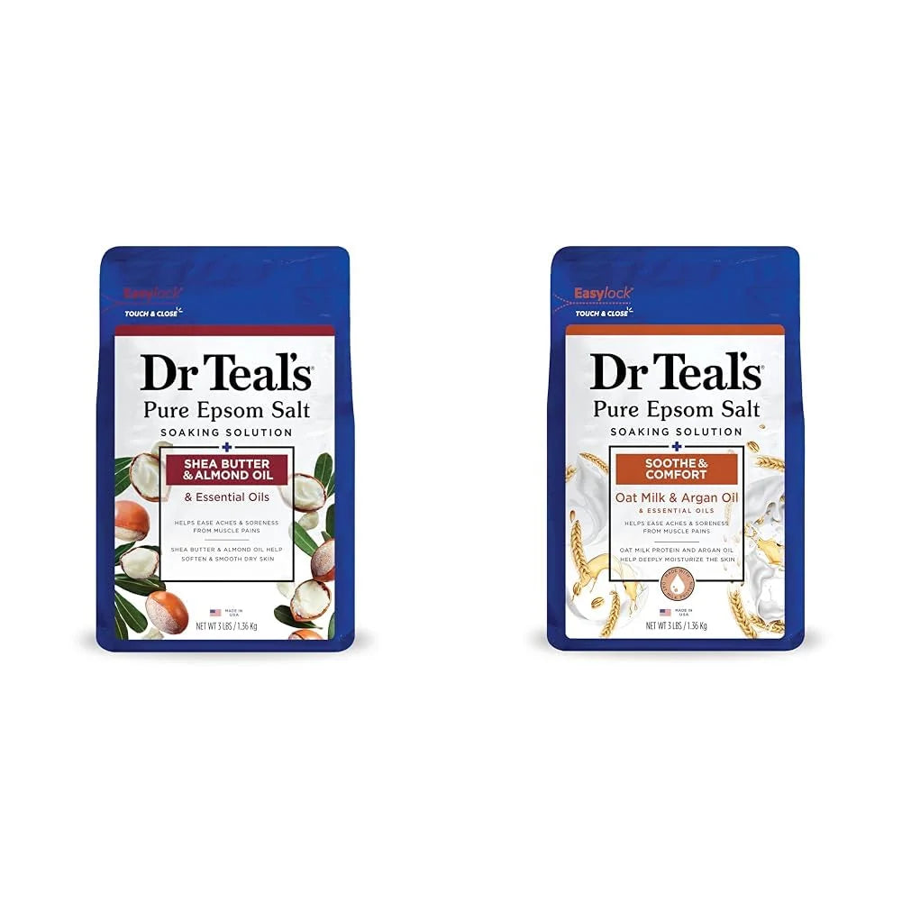 Dr Teal's Epsom Salt Soaks with Shea Butter & Almond and with Oat Milk & Argan Oil, 3 lbs Each
