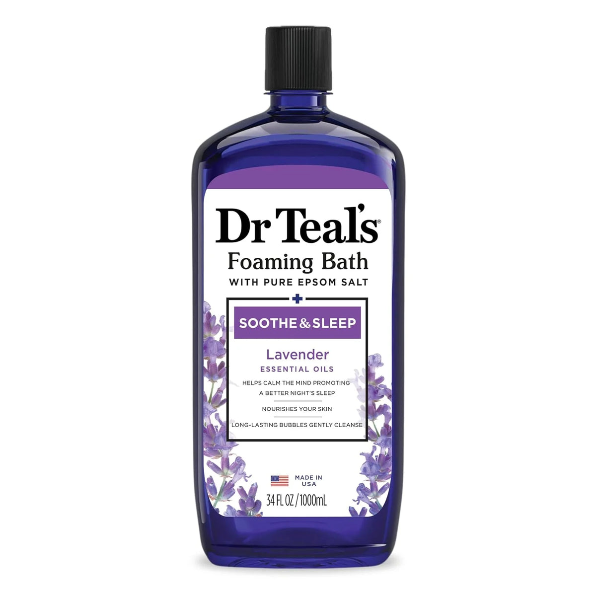 Dr Teal’s Foaming Bath with Pure Epsom Salt, Soothe & Sleep with Lavender, 34 Ounces (Packaging May Vary)