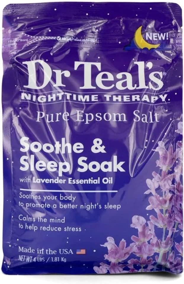 Dr. Teal's Soothe & Sleep Lavender Pure Epsom Salt Soaking Solution (4lb. Bag) - Essential Oils - Relieve Your Senses & Any Tired, Achy Muscles at Home