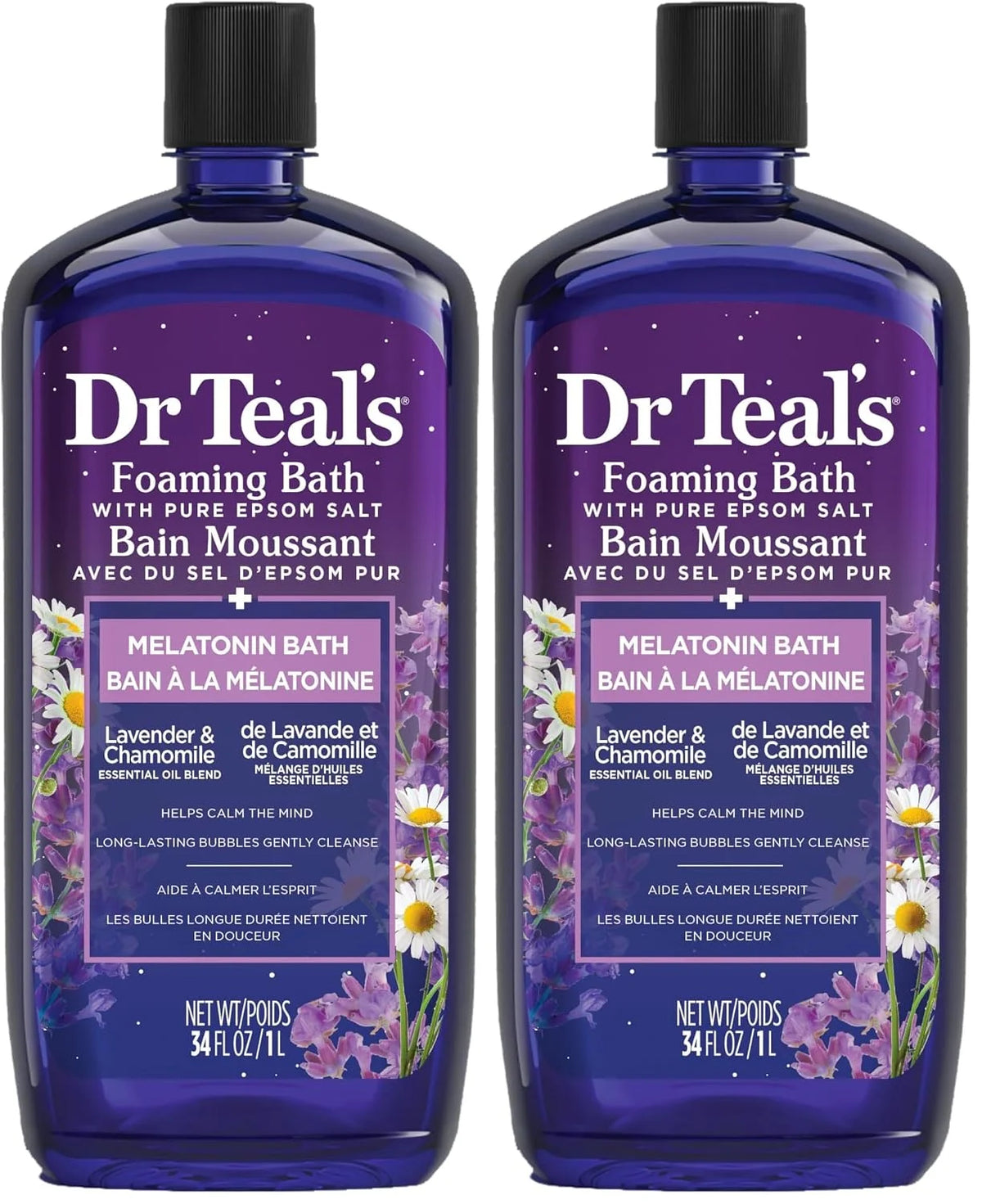 Dr Teal's Foaming Bath With Pure Epsom Salt Sleep Bath With Melatonin & Essential Oils 34 FL OZ (Pack of 2)