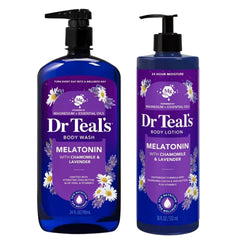 Dr Teal's Melatonin Body Wash and Body Lotion Set with Chamomile & Lavender, Magnesium & Essential Oils, 24 fl oz and 18 fl oz
