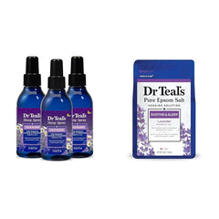 Dr Teal's Sleep Spray with Melatonin & Essential Oil Blend (Pack of 3) & Epsom Salt Soaking Solution Soothe & Sleep Lavender 3lbs