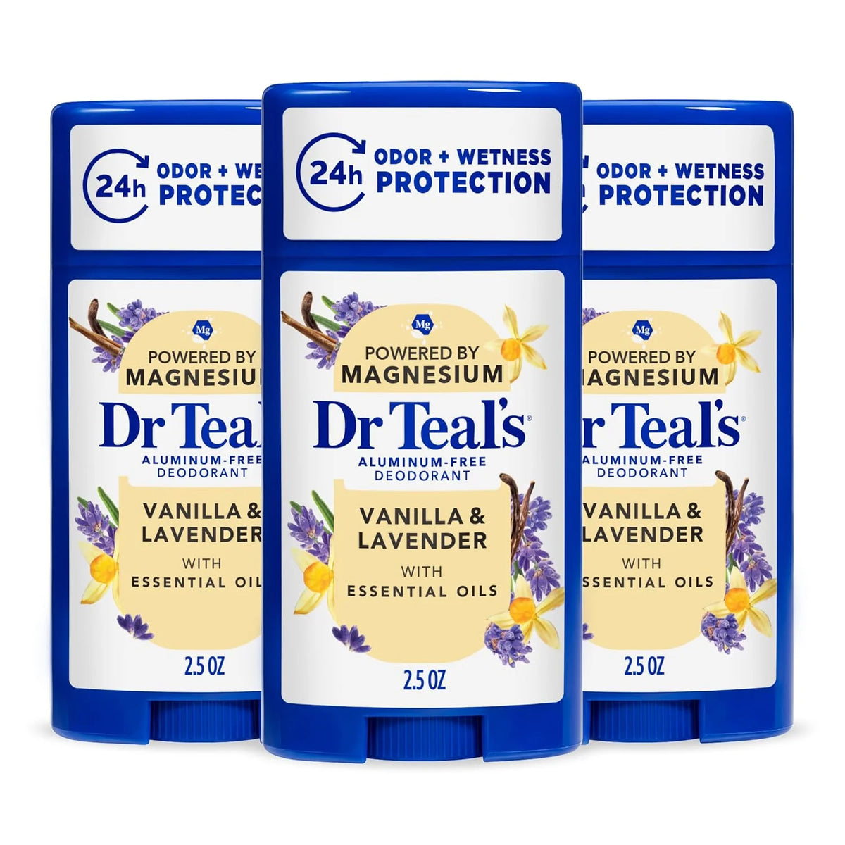 Dr Teal's Aluminum-Free Deodorant, Vanilla & Lavender with Essential Oils, 2.5 oz (Pack of 3)