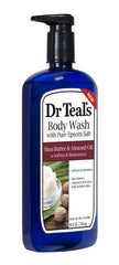 Dr Teal's Epsom Salt Bath and Shower Body Wash with Pump - Shea Butter and Almond Oil - Pack of 4, 24 Oz Each - Soften and Moisturize Your Skin, Relieve Stress and Sore Muscles