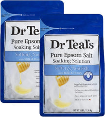 Dr. Teals Soften & Nourish with Milk & Honey Soaking Solution Gift Set (2 Pack, 3lbs ea.) - Pure Epsom Salt & Essential Oils Softens the Skin, Eases Aches & Muscle Pains - Relieve Stress at Home