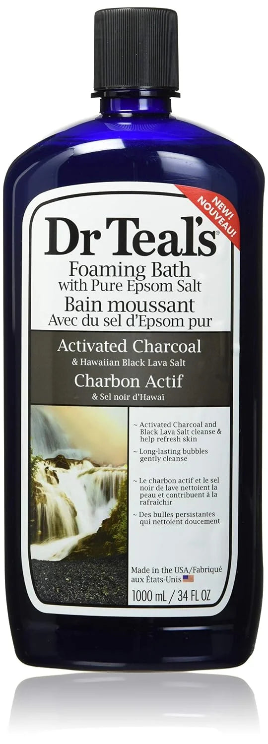 Dr Teal's Activated Charcoal & Lava Foaming Bath with Pure Epsom Salt, 34 oz