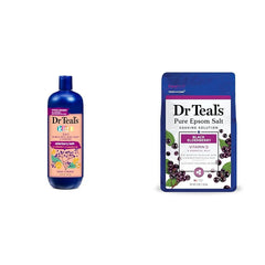 Dr Teal's Kids 3 in 1 Elderberry Bubble Bath, Body Wash & Shampoo with Vitamin C & Essential Oils 20 fl oz & Pure Epsom Salt Soak, Black Elderberry with Vitamin D, 3 lbs