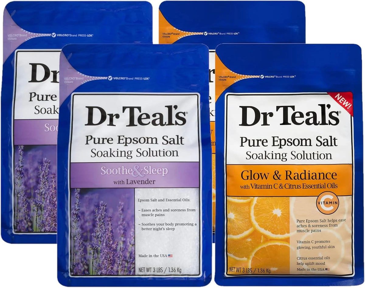 Dr. Teal's Purify & Hydrate Sea Kelp Bath Soak Gift Set (4 Pack, 3lbs Ea.) - Nutrient Rich Sea Kelp, Lemongrass & Orange Essential Oils Blended with Pure Epsom Salt - Nourish Skin at Home
