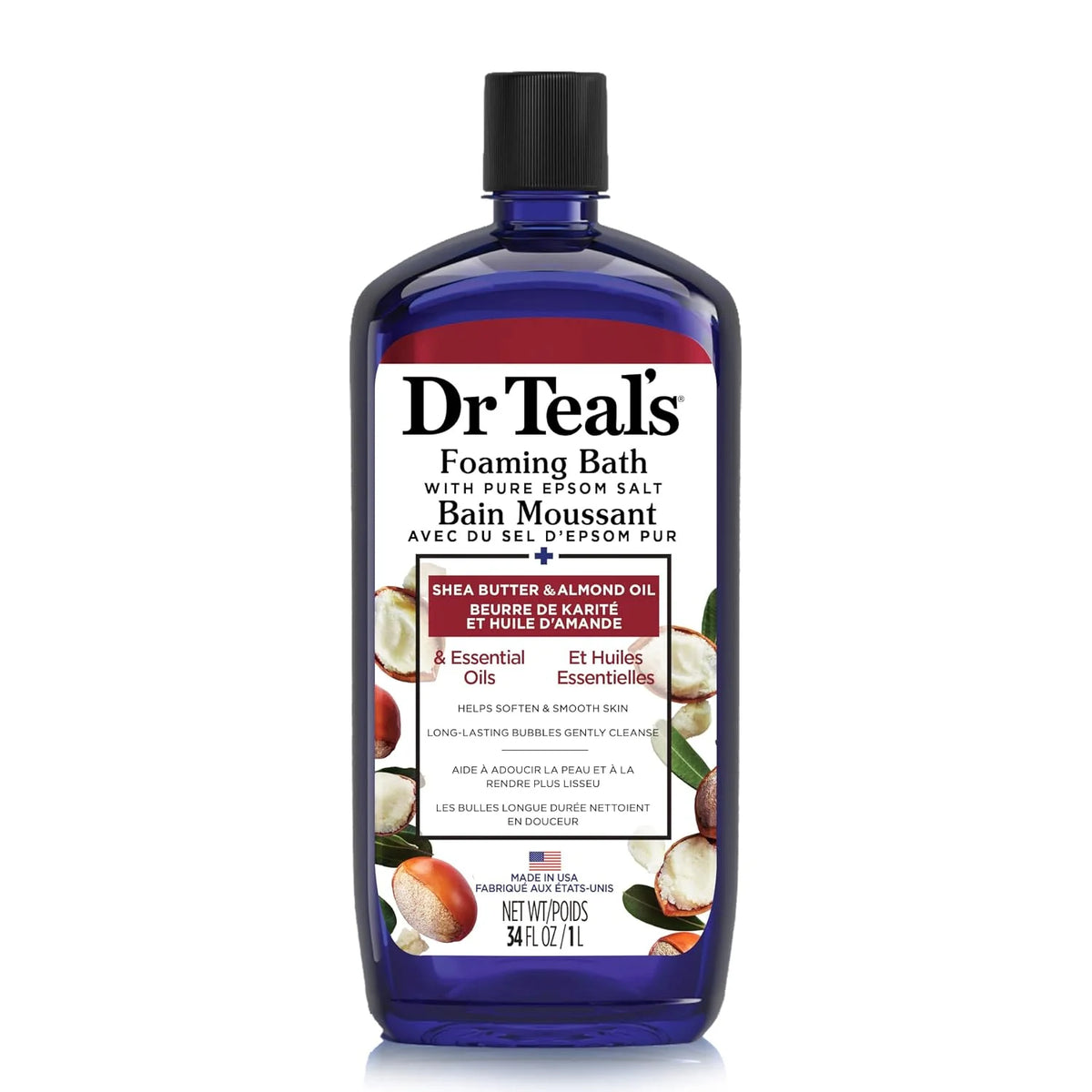 Dr Teal's Foaming Bath with Pure Epsom Salt, Shea Butter & Almond, 34 fl oz