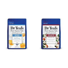 Dr Teal's Epsom Salt Soaking Solutions Bundle - Soften & Nourish with Milk and Honey, 48 Oz & Shea Butter & Almond Salt Soak, 3 lbs