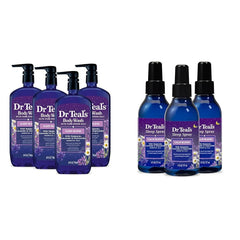 Dr Teal's Body Wash & Sleep Spray Bundle with Melatonin, Lavender & Chamomile - Pack of 4, 24 fl oz & Pack of 3, 6 fl oz