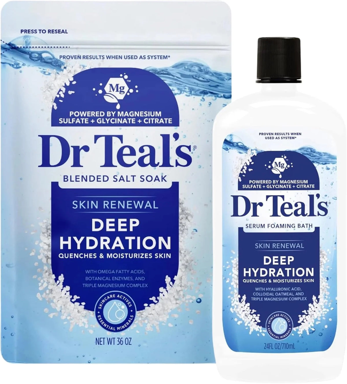 Dr Teal's Skin Renewal Deep Hydration Blended Salt Soak and Serum Foaming Bath, Limited Edition
