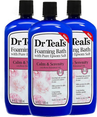 Dr. Teal's Calm & Serenity Pure Epsom Salt Foaming Bath Gift Set (3 Pack, 34 oz ea.) - Rose Essential Oils & Milk Protein Provide Stress Relief & Silky Smooth Skin - Long Lasting Bubbles Nourish Skin