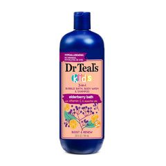Dr Teal's Kids 3 in 1 Elderberry Bubble Bath, Body Wash & Shampoo with Vitamin C & Essential Oils 20 fl oz & Pure Epsom Salt Soak, Black Elderberry with Vitamin D, 3 lbs
