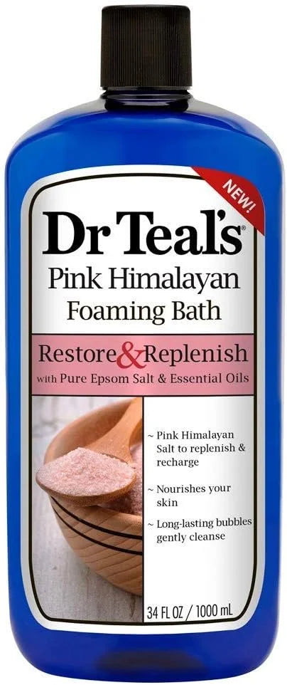 Dr. Teal's Pink Himalayan Foam Bath Mothers Day Gift Set (2 Pack, 34oz Ea.) - Restore & Replenish Pink Himalayan Salt Blended with Pure Epsom Salt - Essential Oils Nourish Skin & Relieve Daily Stress