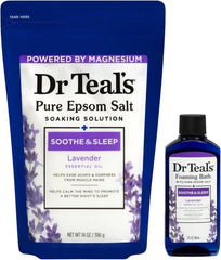Dr Teal's Holiday Limited Edition Bath Gift Set | Epsom Salt Soak and Foaming Liquid, 14 oz Salt, 3 fl oz Bath (Lavender)