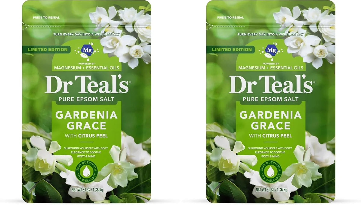 Dr Teal's Epsom Salt Magnesium Soak, Gardenia Grace, 3 lbs (Pack of 2)