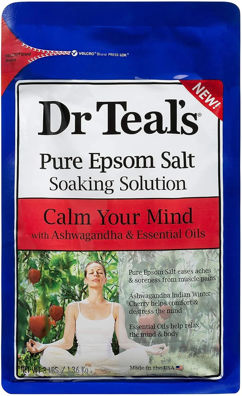 Teal's Pure Epsom Salt Soak, Calm Your Mind Ashwagandha, 3 Lbs (Pack of 2) Product package may vary