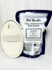 Dr.Teal's 5 Ultra Hydrating Bath Bombs Gift Set in Soothing Lavender with Essential Oils for Women and Men, 1 Exfoliating Pad