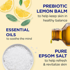 Dr Teal's Body Wash with Pure Epsom Salt, with Prebiotic Lemon Balm & Sage, 24 fl oz (Pack of 4) (Packaging May Vary) & Foaming Bath with Pure Epsom Salt, Prebiotic Lemon Balm & Essential Oils