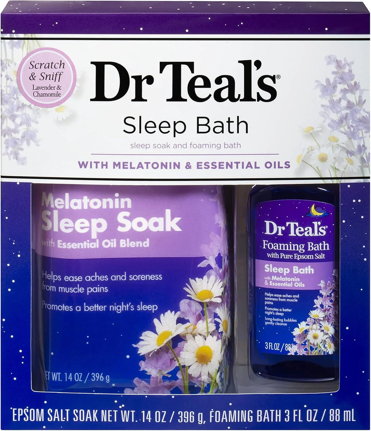Dr Teal's Melatonin Sleep Soak Epsom Salt Solution and Foaming Bath Gift Set